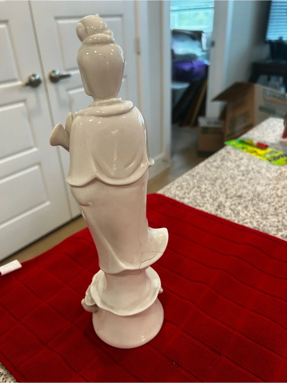 Porcelain Lotus Figurine White Home Accent Statue Chinese Statue